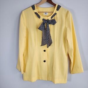 VTG‎ FT LTD Blouse Womens 12 Grannycore Yellow Black Bow 1970s Retro Shirt Top